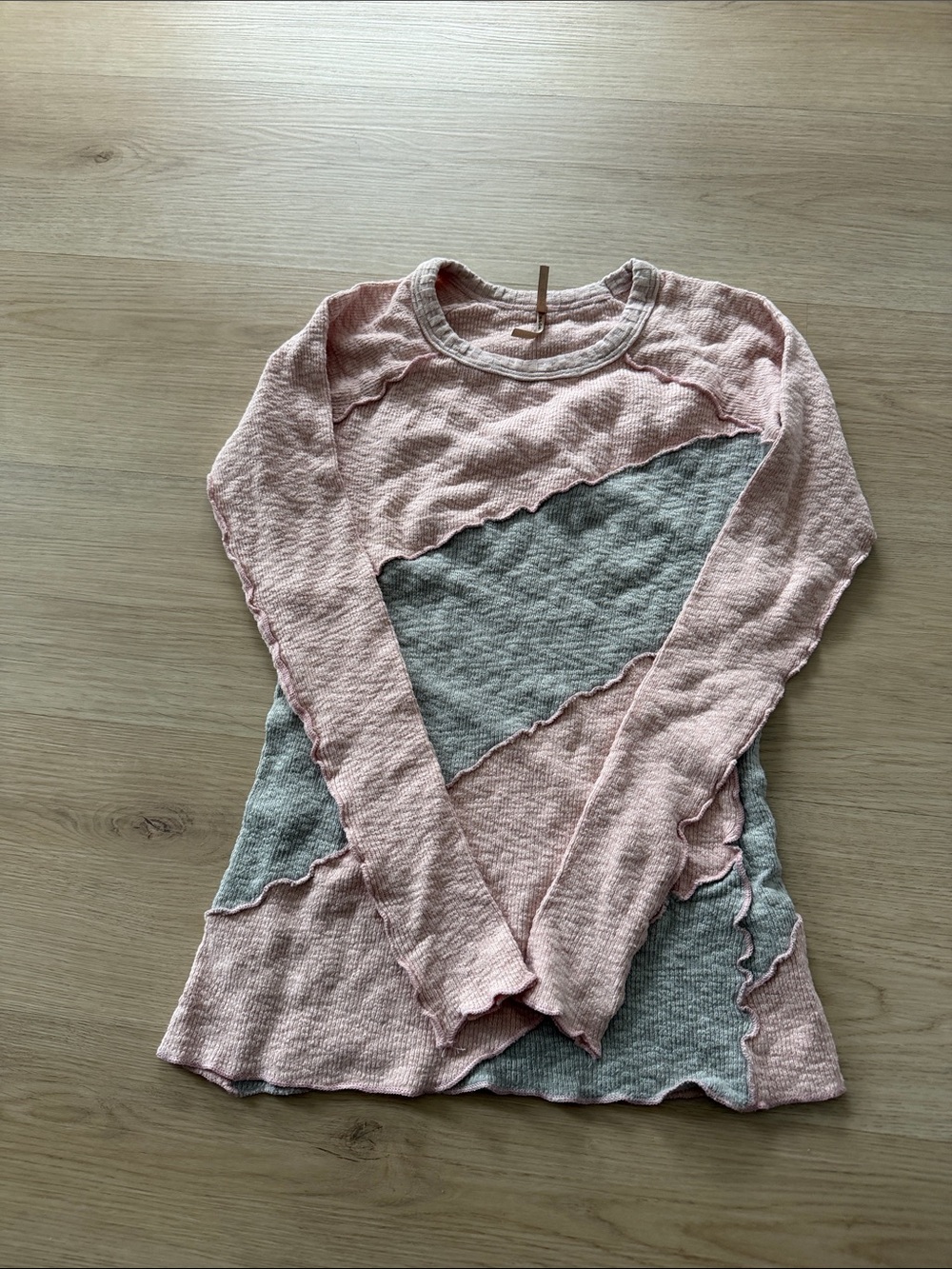Layered Diagonal Long Sleeve Top in Pink and Gray